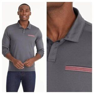 UNTUCKit Gray Damaschino Long Sleeve Contrast Pocket Polo Size M